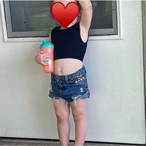 Girls Rocker Style Black Crop Top and Denim Shorts Boutique Set Fits Like A 2t